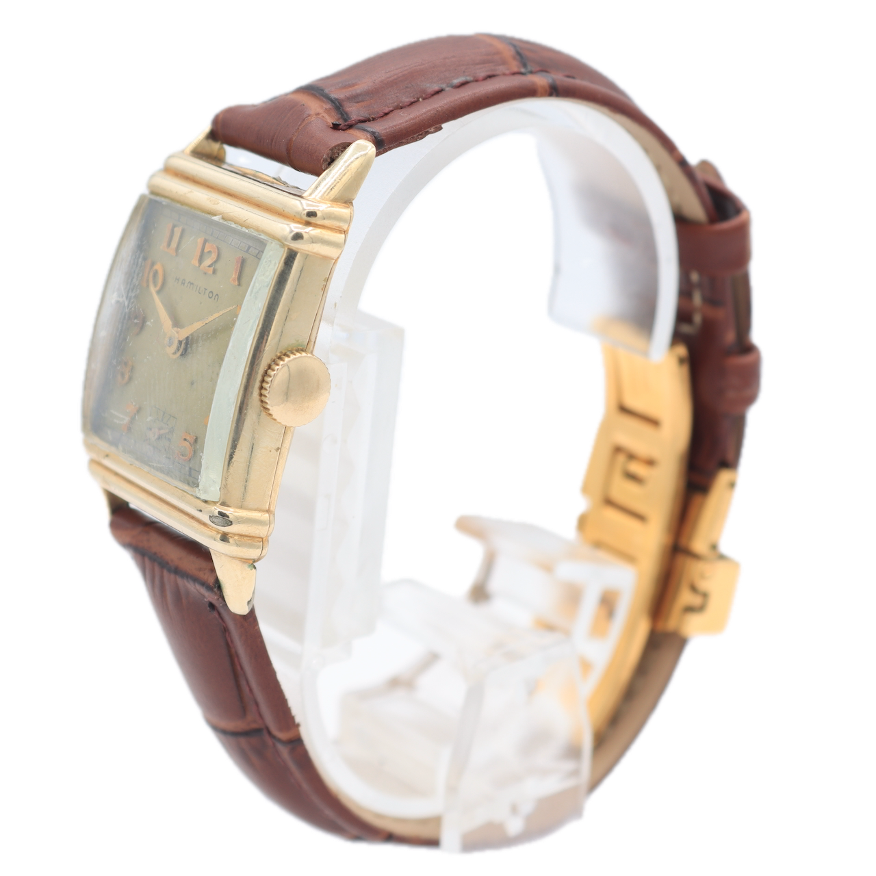 Vintage Hamilton Rectangular Deco Men's Mechanical Wristwatch 982 USA 14k GF