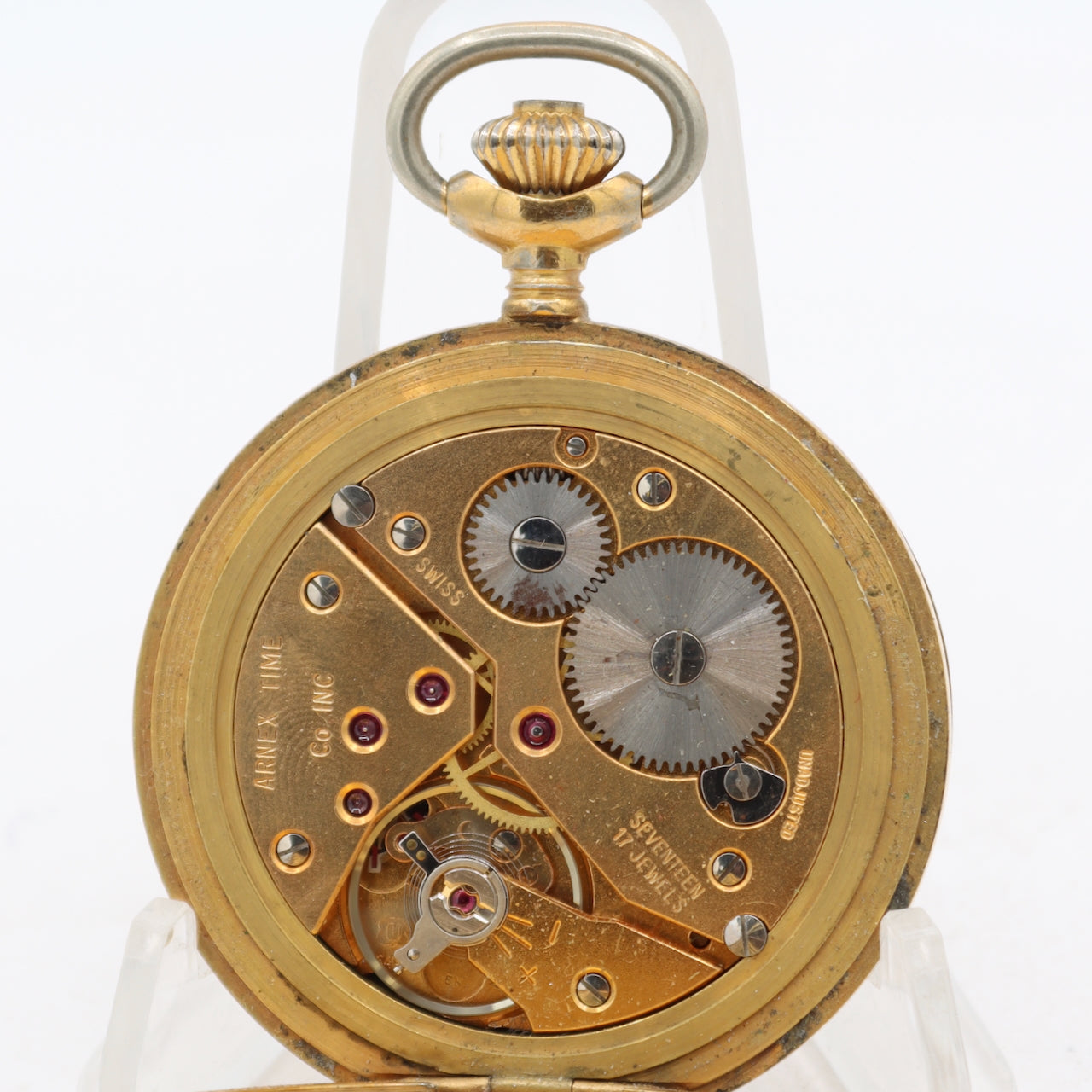 Vintage Arnex Equestrian Mechanical Hunter Pocket Watch Unitas 6498 Gold Tone