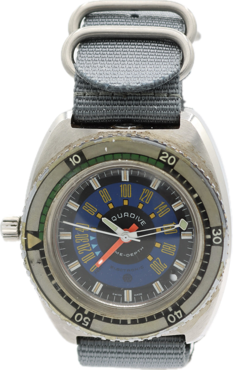 Vintage 46mm Aquadive Time-Depth Men's Electronic Wristwatch Steel Serviced