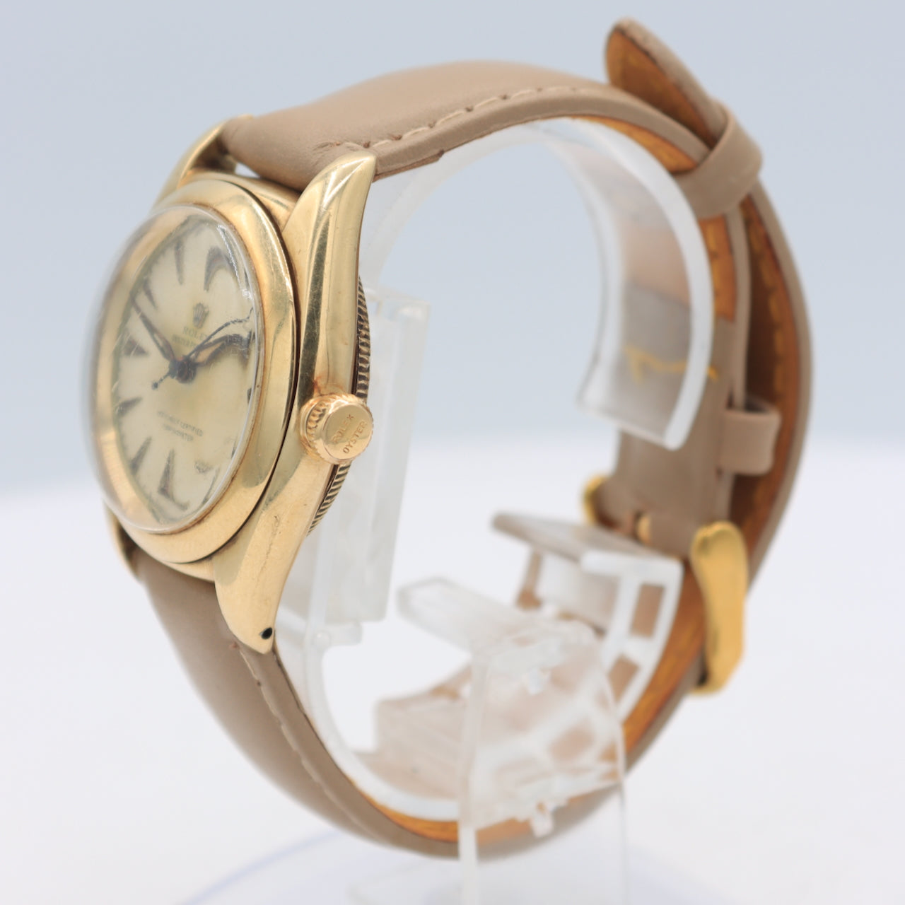 Vintage 1947 Rolex 3131 Bubble Back Men's Automatic Wristwatch Swiss 14k Gold