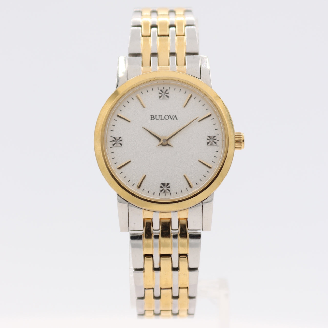 27mm Bulova 98P115 Classic Ladies Quartz Wristwatch Two Tone Four Diamonds