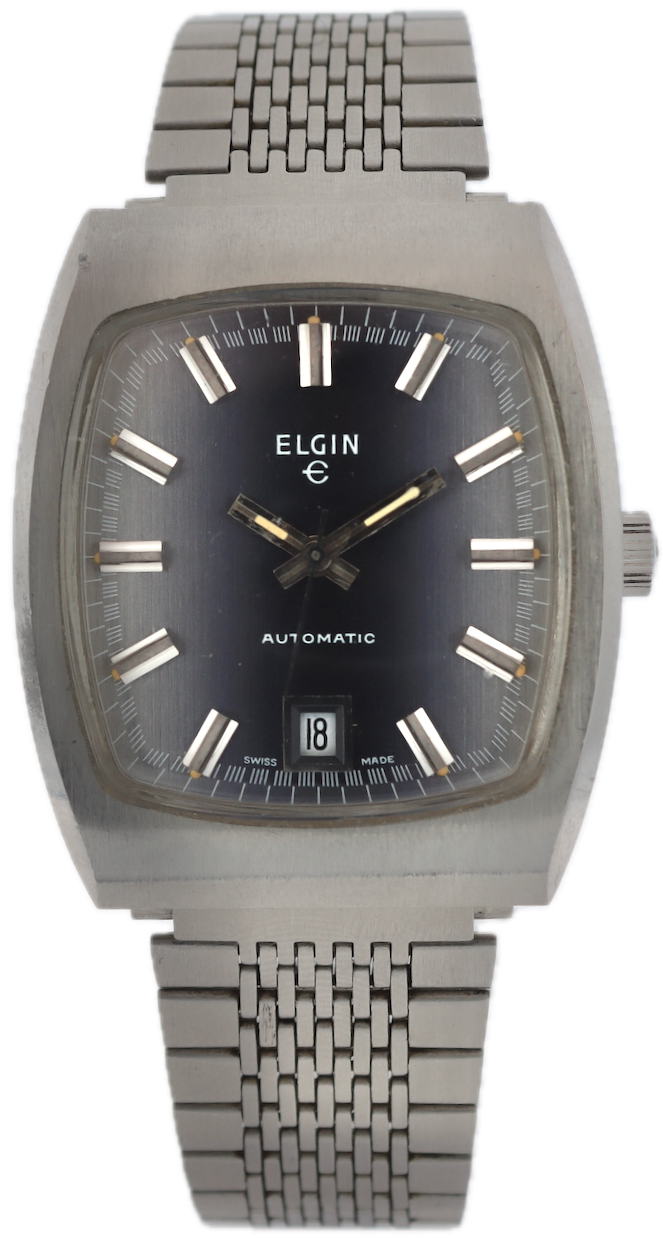 Vintage Elgin Purple Fade Date Jumbo Men's Automatic Wristwatch Swiss Steel
