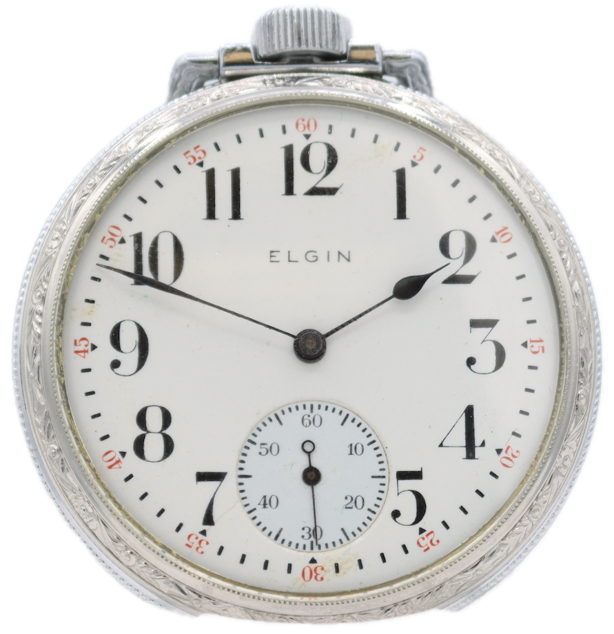 Antique 16 Size Elgin 7 Jewel Mechanical Pocket Watch 291 Chrome Plated Runs