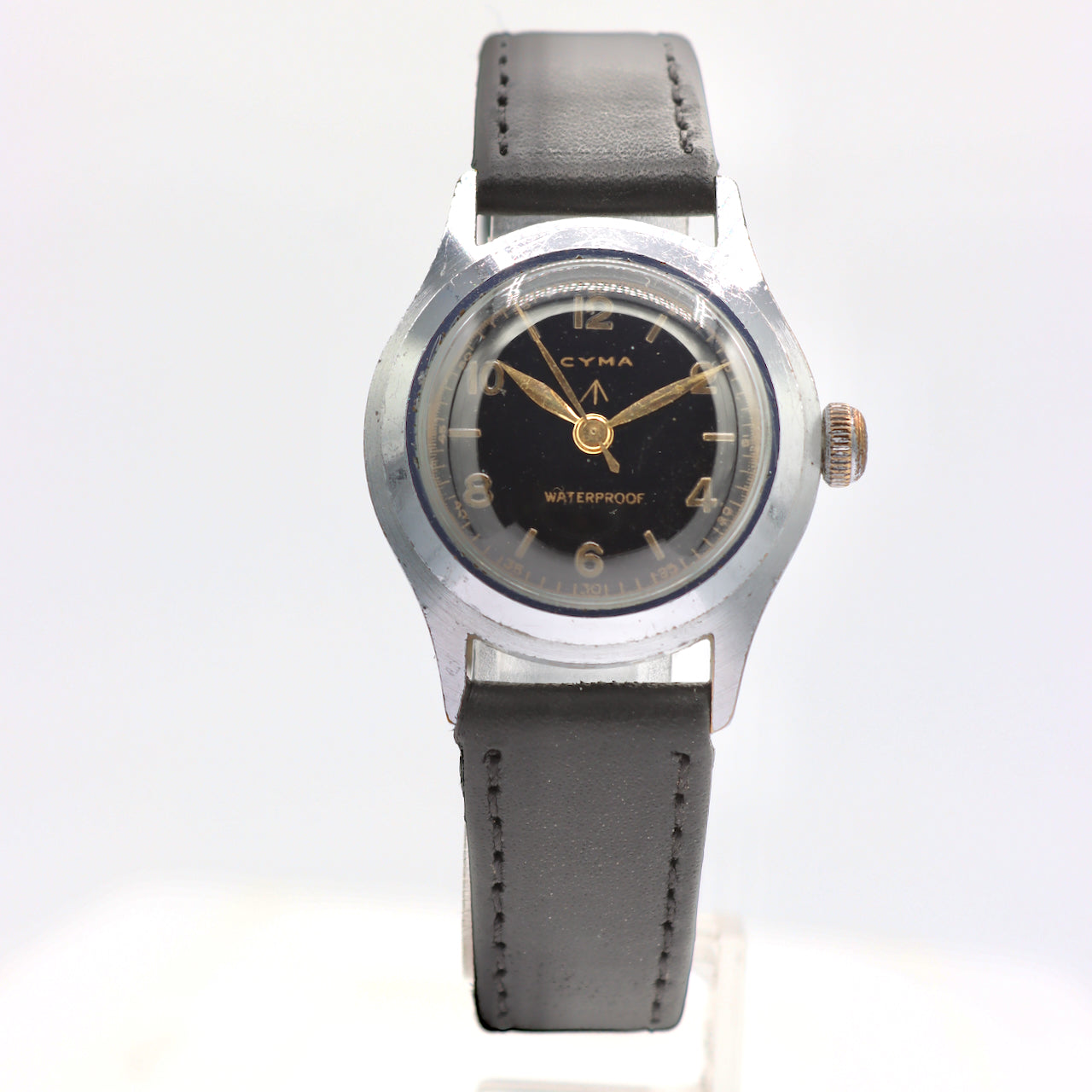 Vintage 30mm Cyma Sportsman Military Style Men's Wristwatch Eterna Steel
