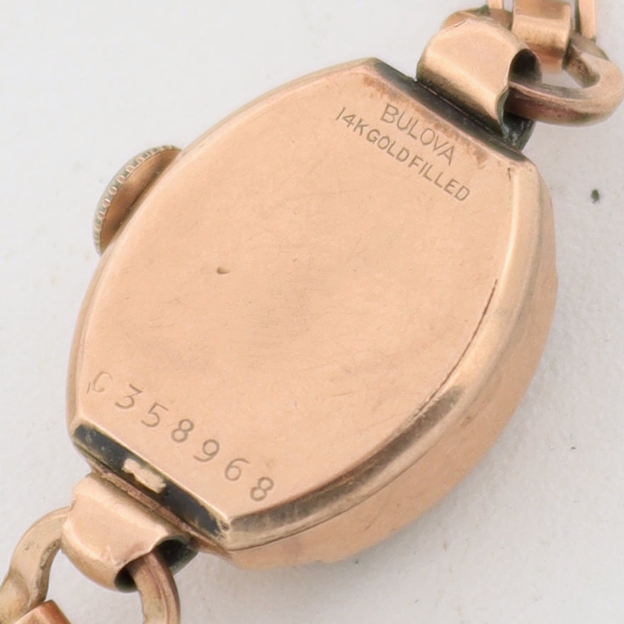 Vintage Bulova Cocktail Ladies Mechanical Wristwatch 5AB 14k Rose Gold Filled
