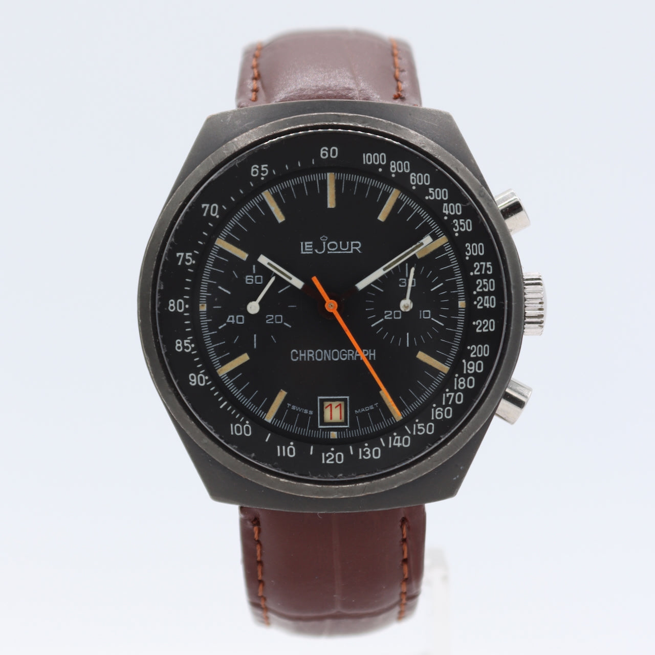 Vintage Le Jour Men's Chronograph Wristwatch Valjoux 7734 Black PVD Serviced