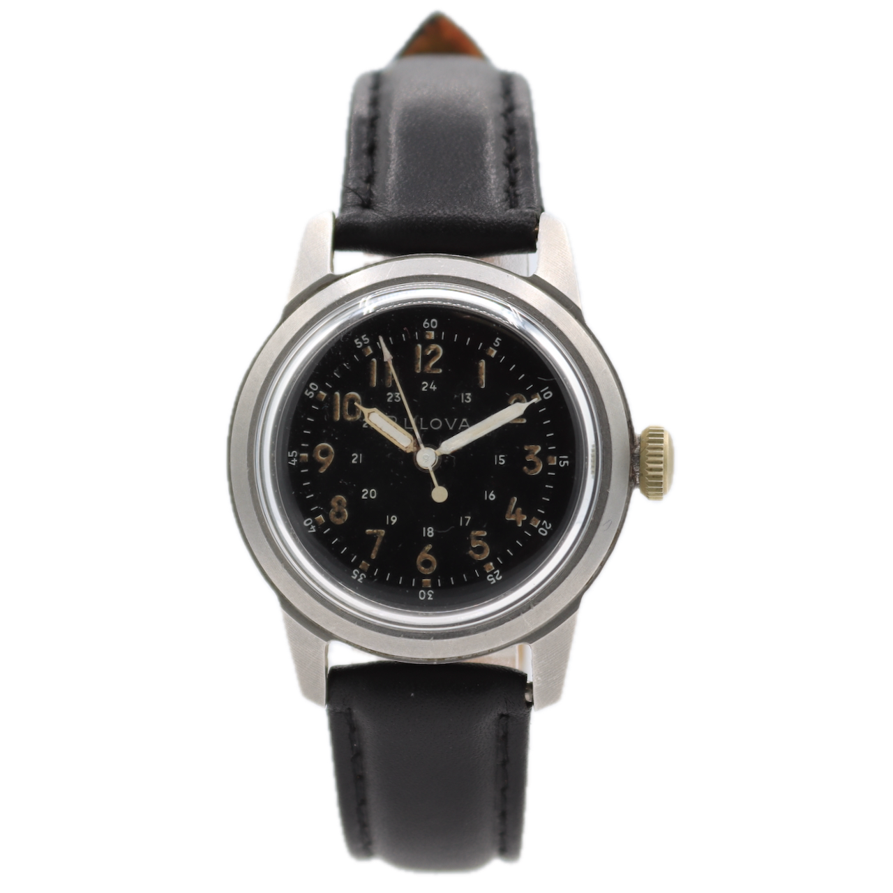 Vintage 32mm Bulova Military Hack Set Men's Mechanical Wristwatch 10BNCH Steel