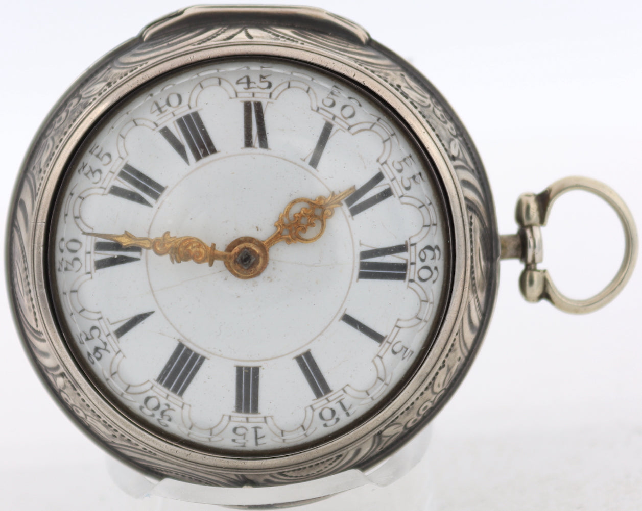 Antique Pamson Pair Case Key Wind Fusee Pocket Watch Repousse Sterling Silver