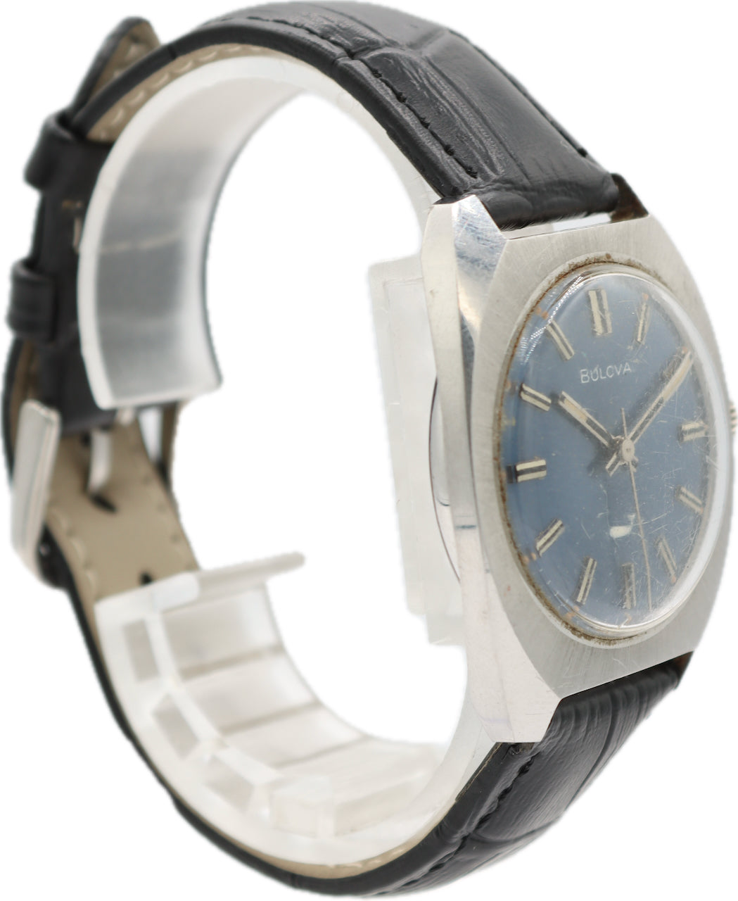 Vintage 32mm 1969 Bulova Sea King Men's Mechanical Wristwatch Steel Blue Dial