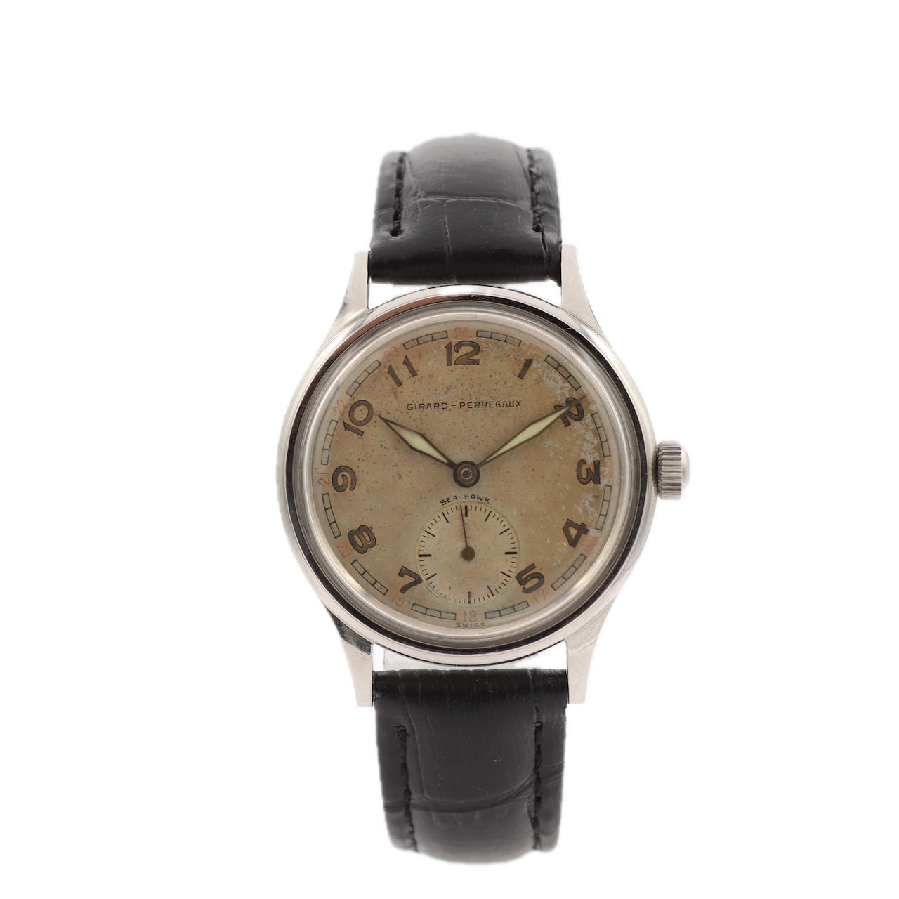 Vintage 32mm Girard Perregaux Sea Hawk Military Style Men's Wristwatch Steel