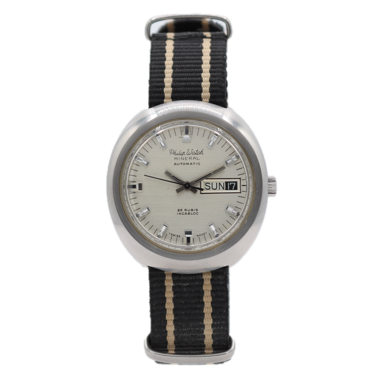 Philip Watch Mineral Day Date Men's Automatic Wristwatch ETA 2789-1 Swiss Steel