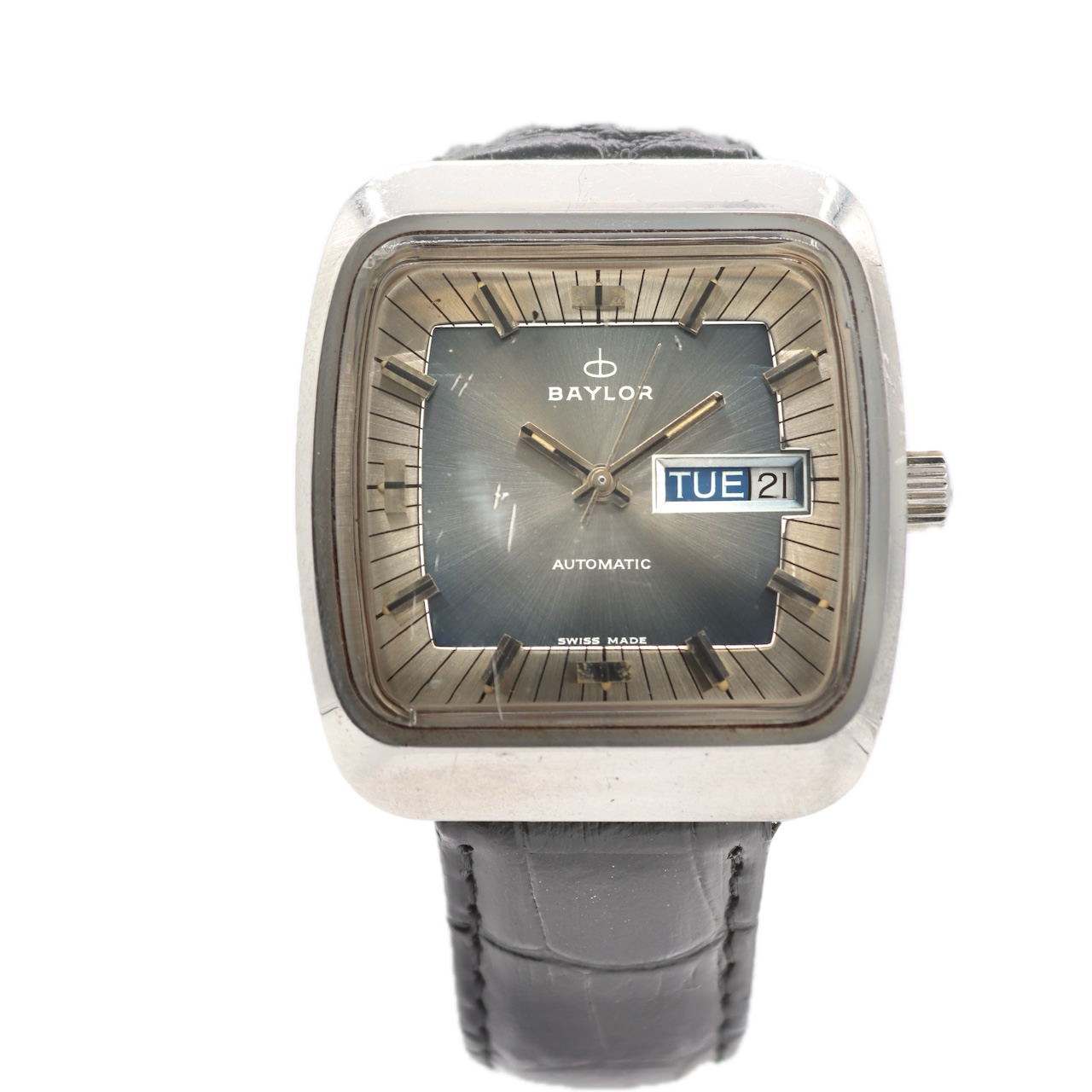 Vintage 35.5mm Baylor TV Dial Men's Automatic Wristwatch ETA 2789 Swiss Steel