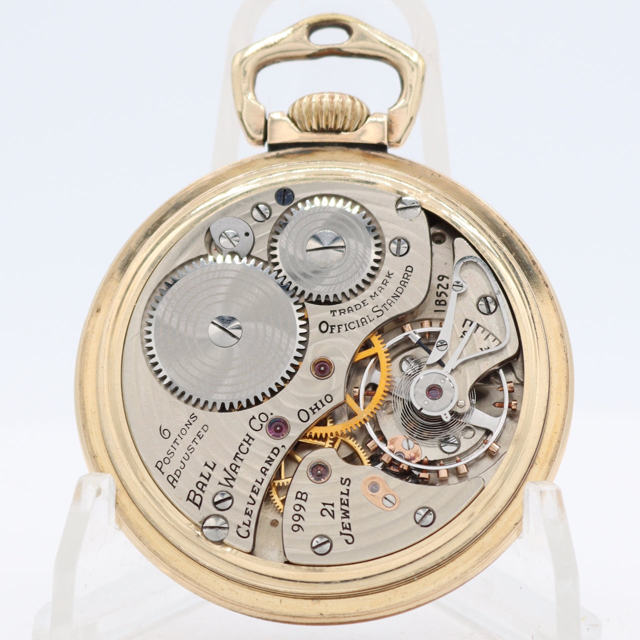 Vintage 18s 1944 Ball Stirrup Bow 21j Railroad Pocket Watch 999B 10k GF USA