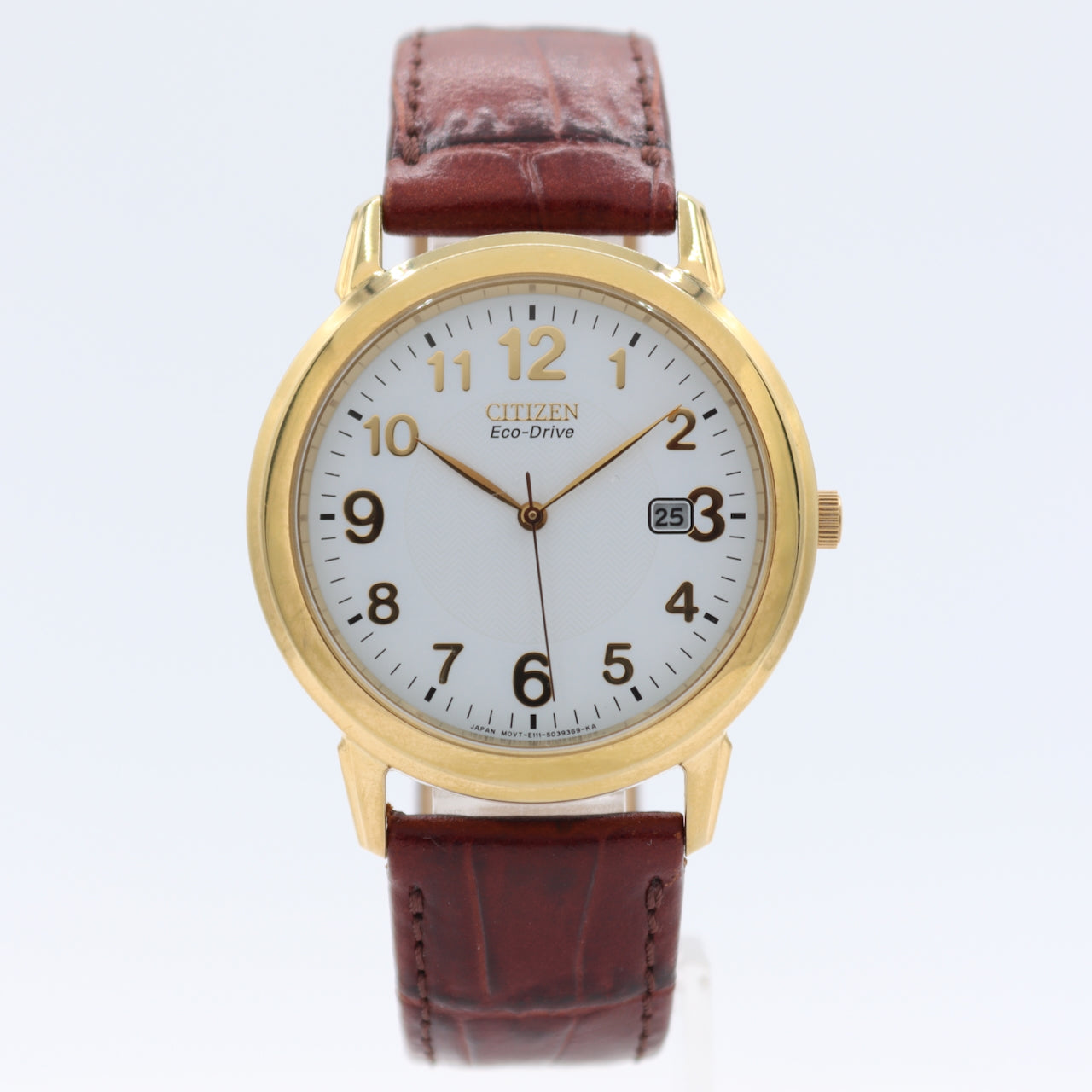 38.5mm Citizen E111-S022894 Eco-Drive Date Men's Quartz Wristwatch Gold Tone