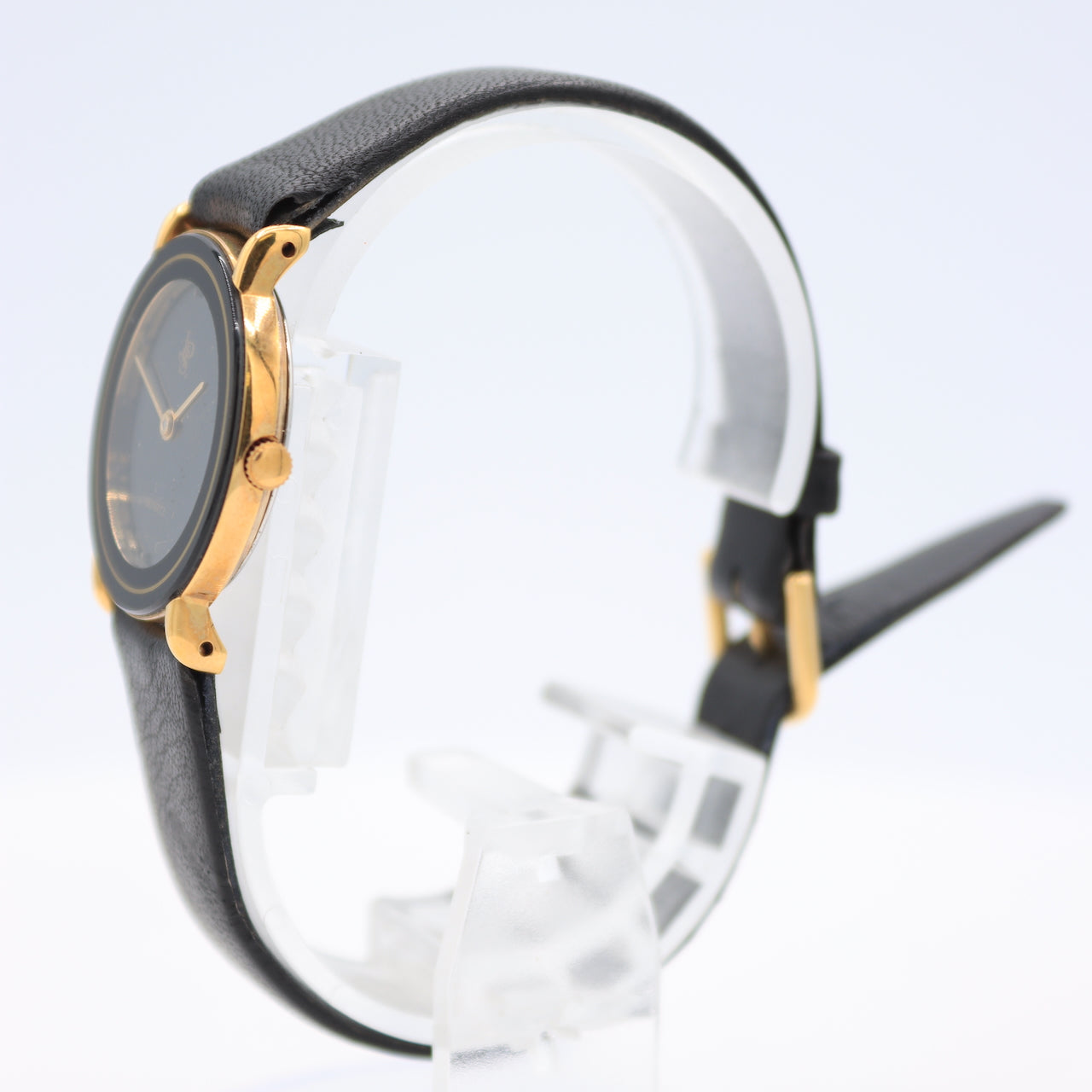 John Player Special 7716-1 Black and Gold Ladies Quartz Wristwatch Gold Tone