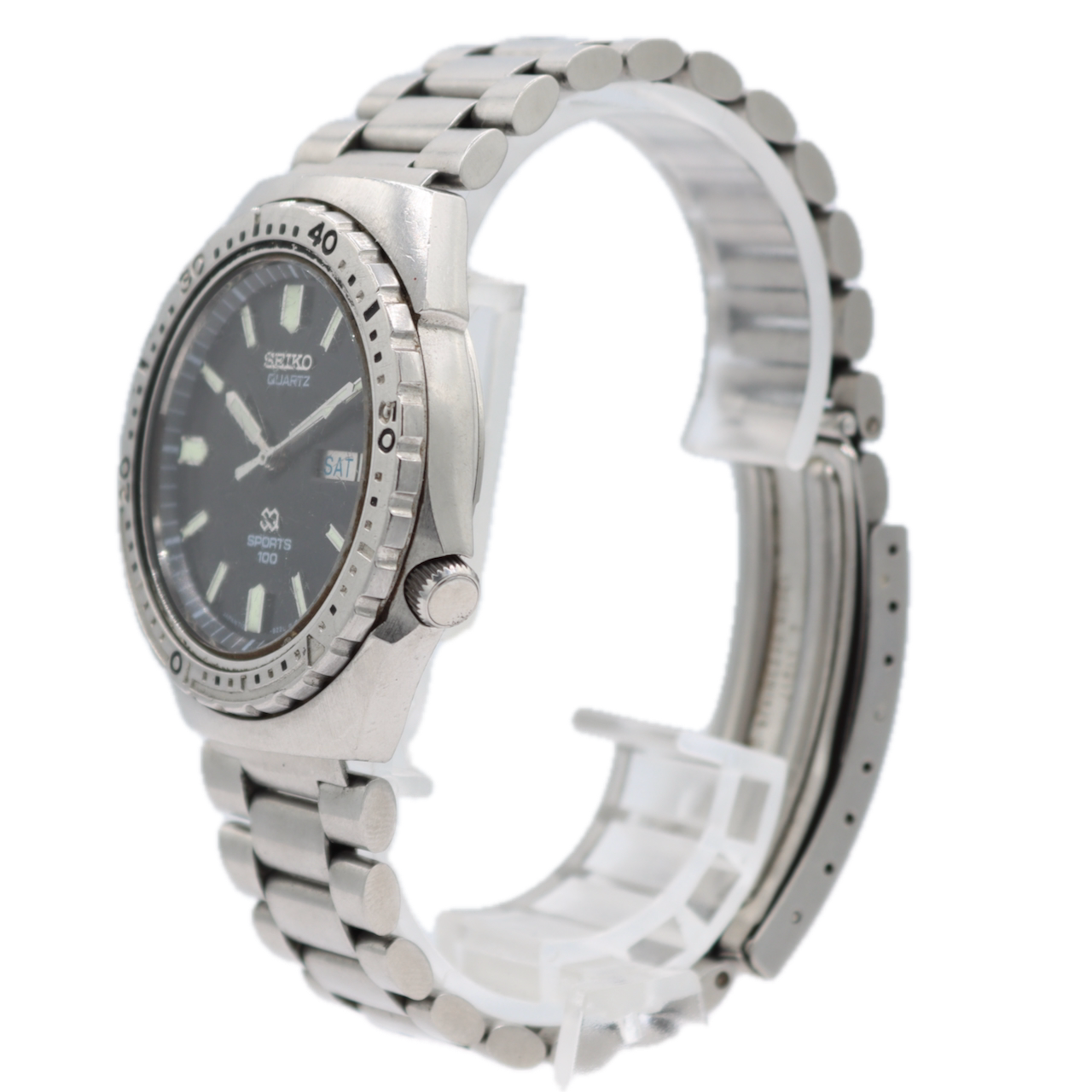 Vintage 37mm Seiko 7123-8219 Sports 100 Men's Quartz Wristwatch 7123A Steel