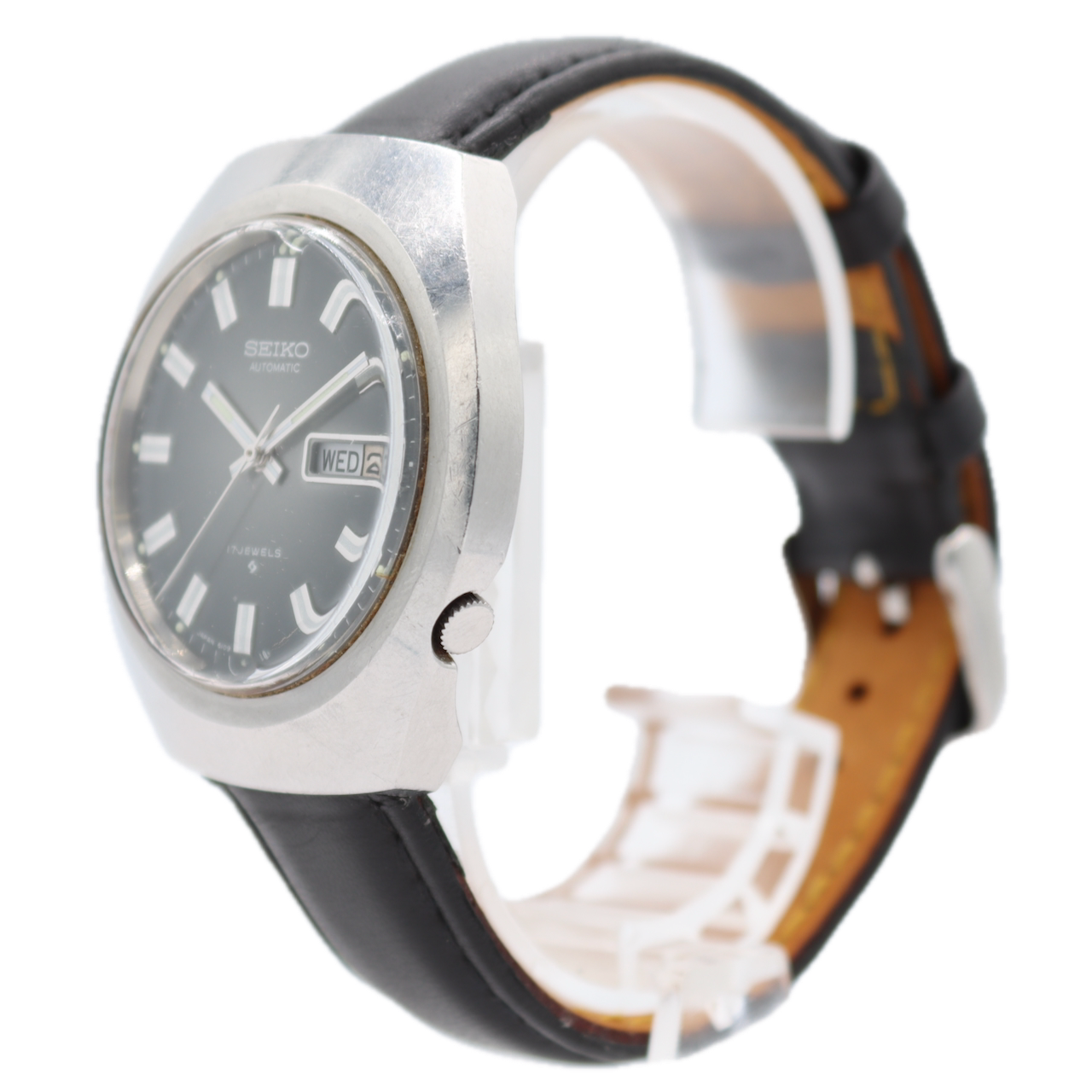 Vintage 38mm Seiko 6109-8029-P Day Date Men's Automatic Wristwatch Japan Steel