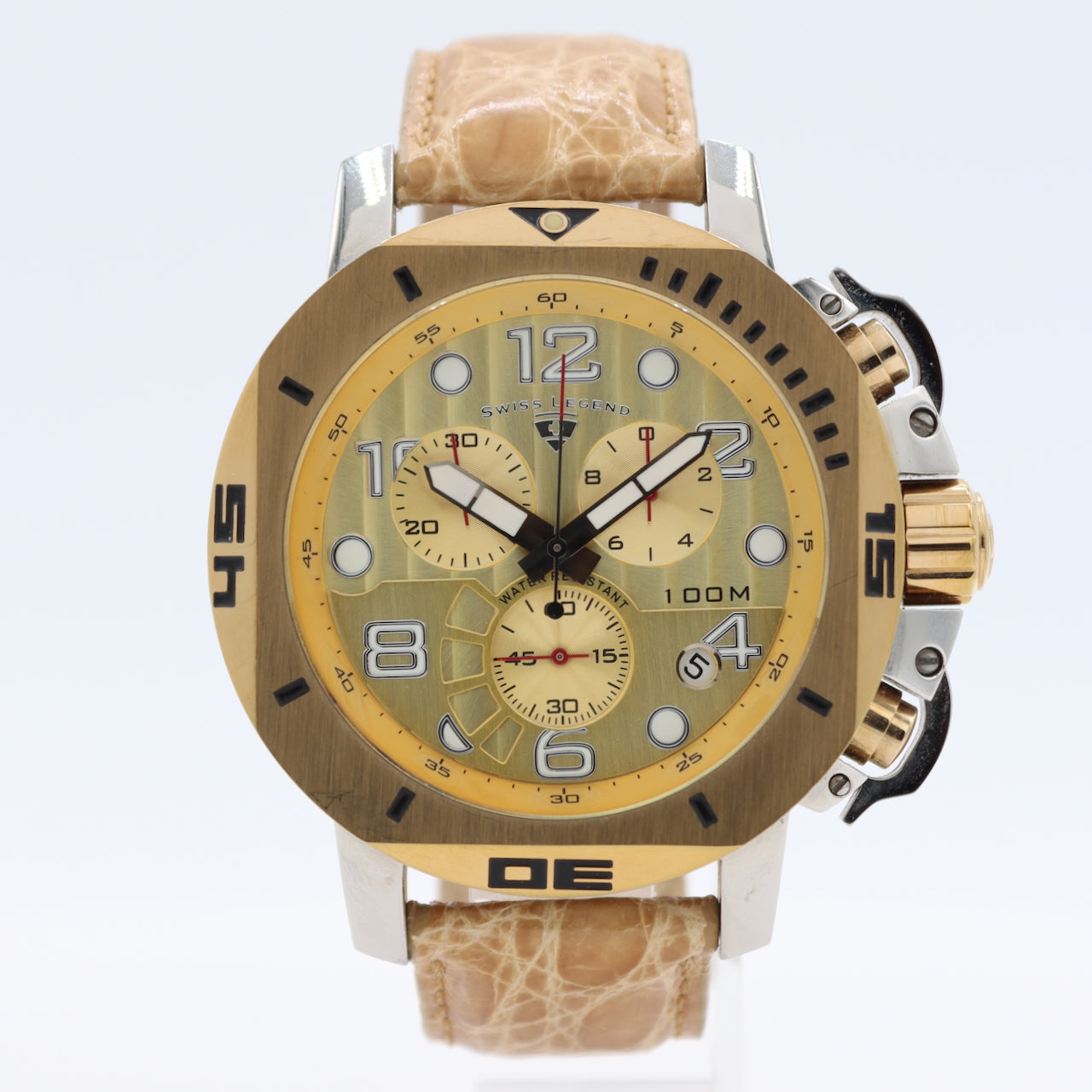 Swiss Legend Scubador Men's Quartz Wristwatch Swiss Two Tone Chronograph 100M