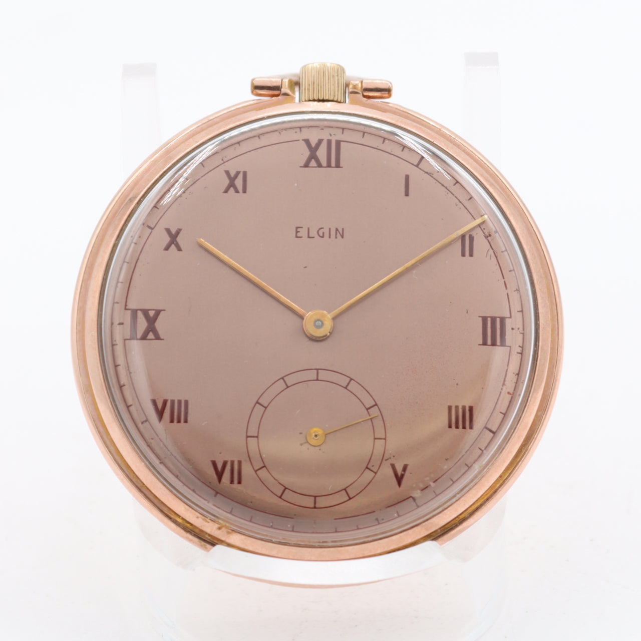 Vintage 1942 Elgin Roman 15J Mechanical Pocket Watch 546 10k Rose GFUSA Runs