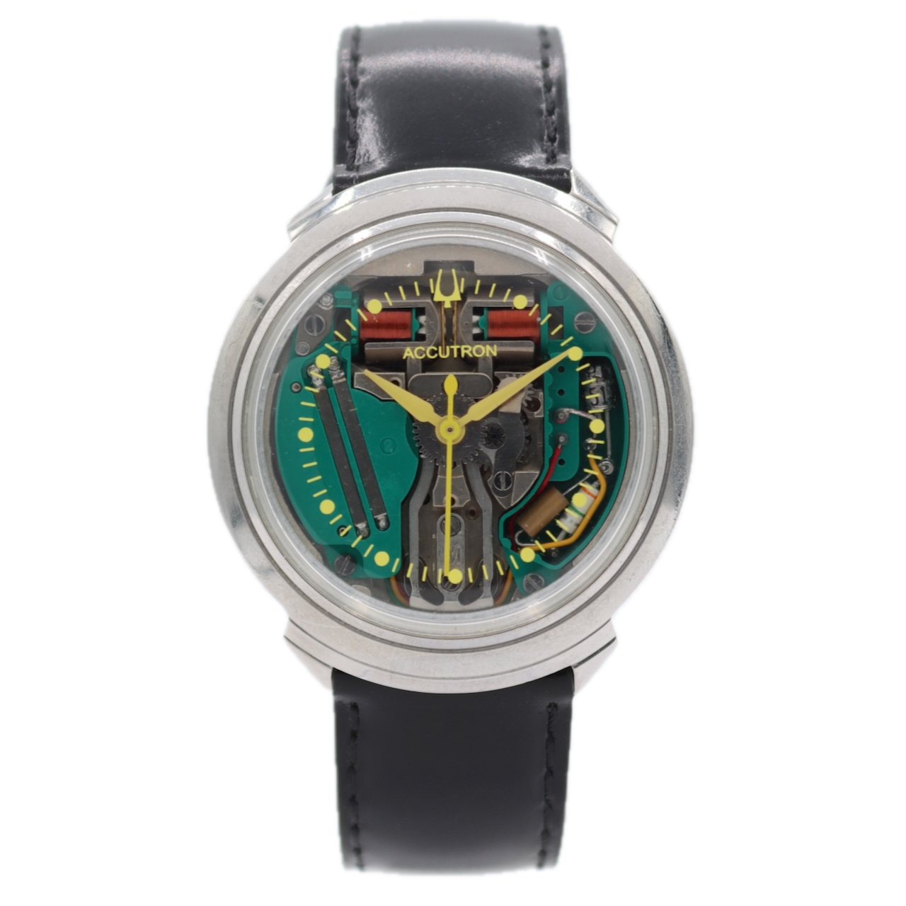 Vintage 36mm 1971 Accutron Spaceview Men's Tuning Fork Wristwatch 214 USA Steel