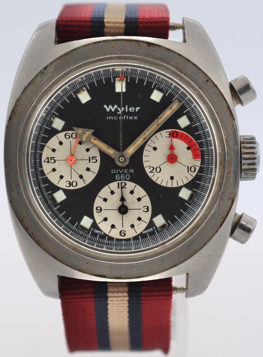 Vintage Wyler 0-1502/7 Diver 660 Paul Newman Men's Wristwatch Valj. 72 Full Kit