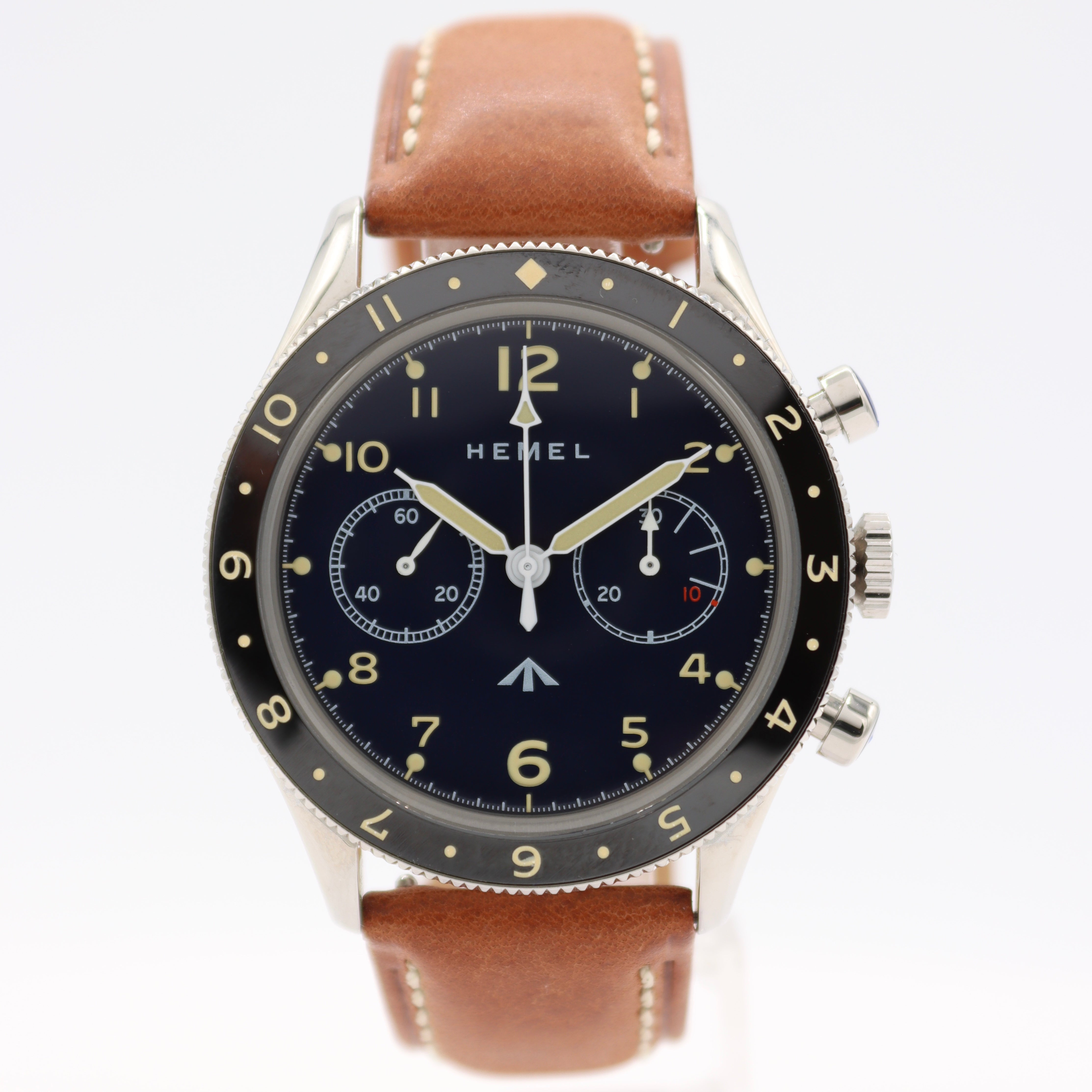 42mm Hemel HF25 Airfoil Men's Chronograph Wristwatch USA Steel Black Dial W/ Box