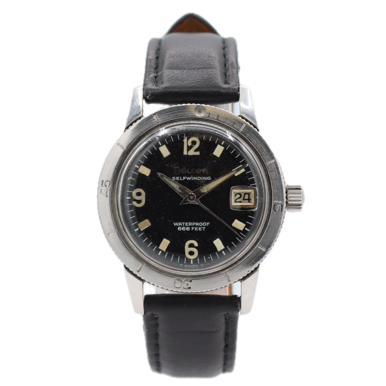 Vintage 35mm Bulova 386-4 Devil Diver Men's Automatic Wristwatch 11 ALACD Steel