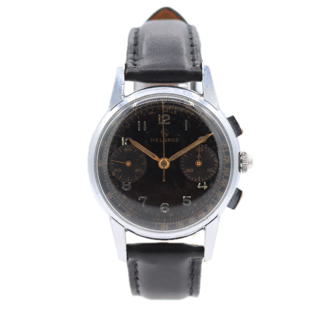 Vintage 34mm Helbros Military Men's Chronograph Wristwatch Venus 188 Chrome
