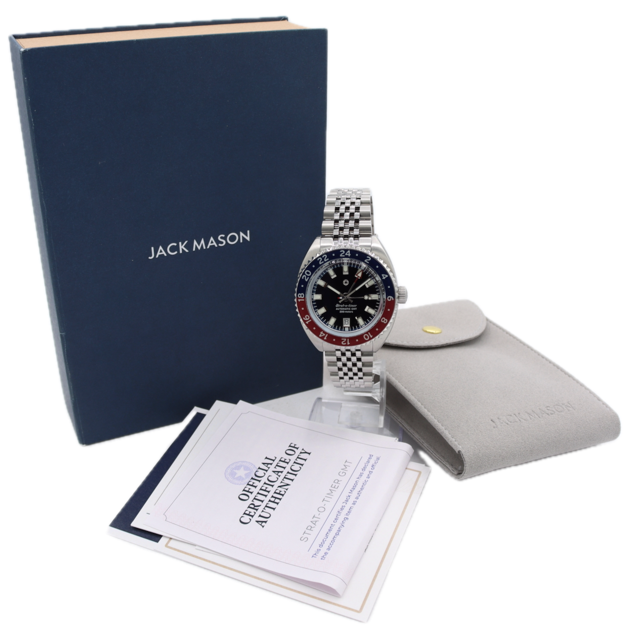 41mm Jack Mason Strat-O-Timer GMT Men's Automatic Wristwatch USA Steel Full Kit