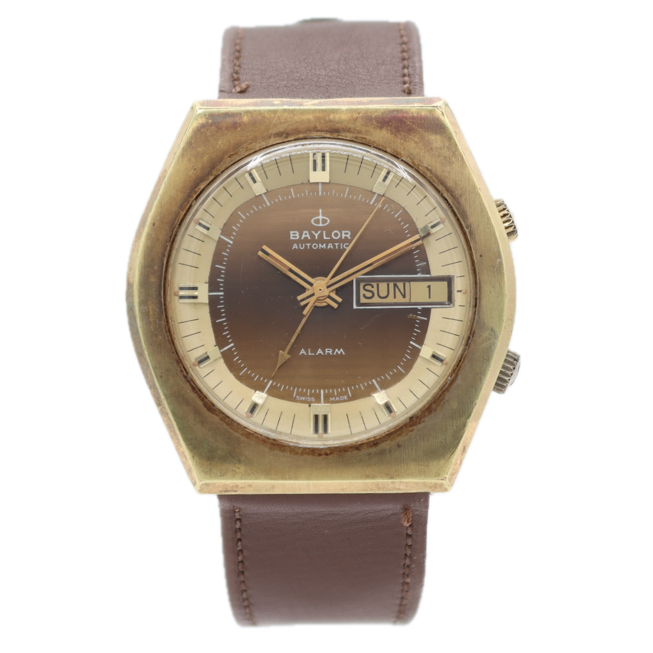 Vintage 40mm Baylor Alarm 17j Men's Automatic Wristwatch AS 5008 Swiss Retro