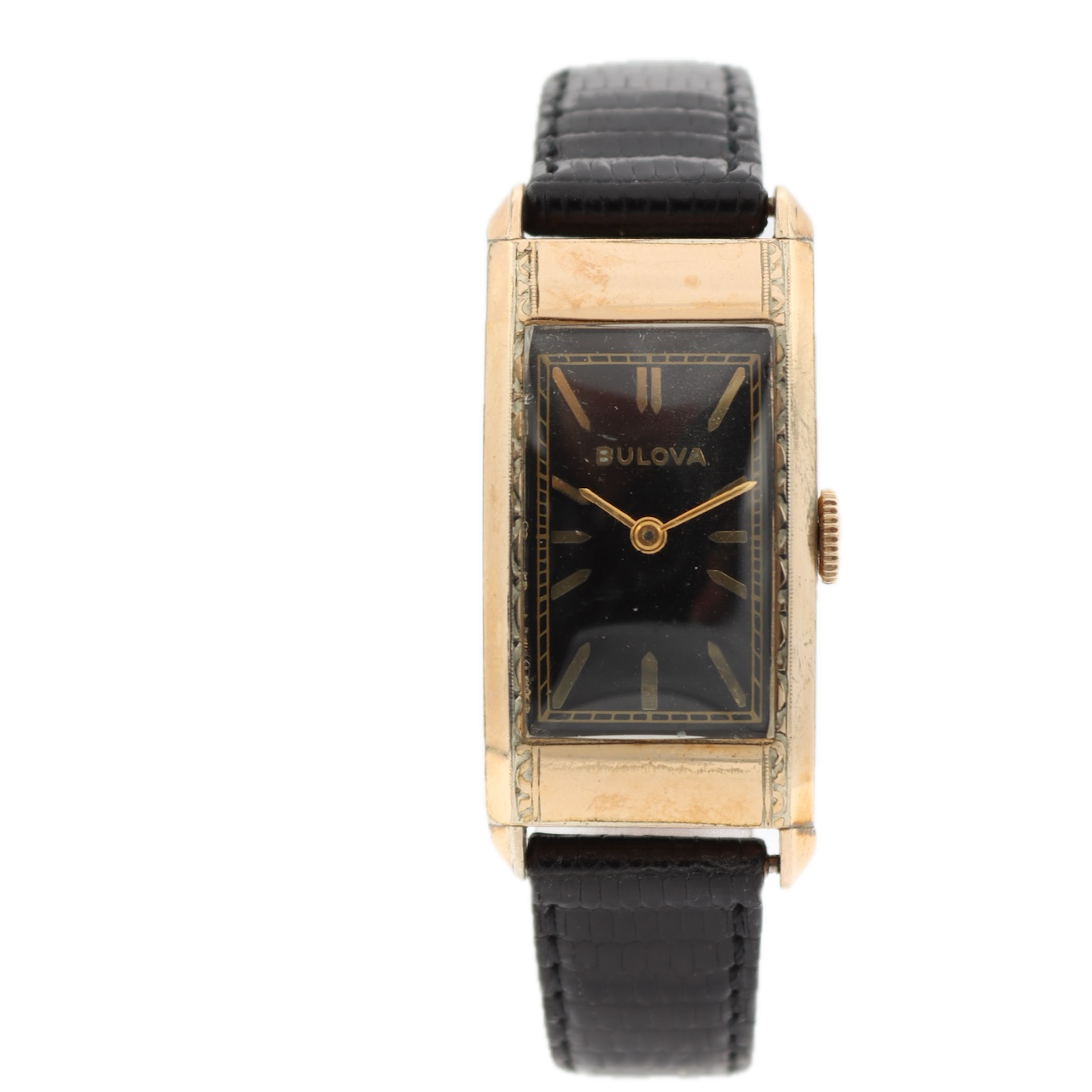 Vintage Bulova Art Deco w Black Dial Men's Mechanical Wristwatch 6AE 10k RGP
