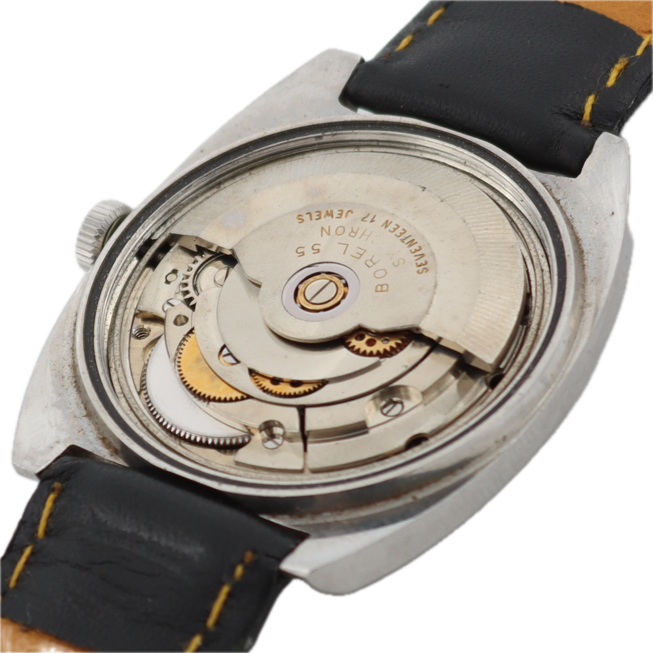 Vintage 34mm Ernest Borel Blue Date Men's Automatic Wristwatch Swiss Steel