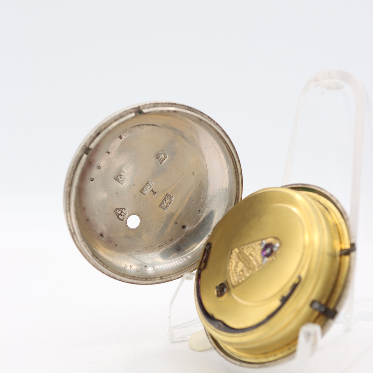 Antique Robinson Swing out Key Wind Fusee Pocket Watch Sterling Pair Case
