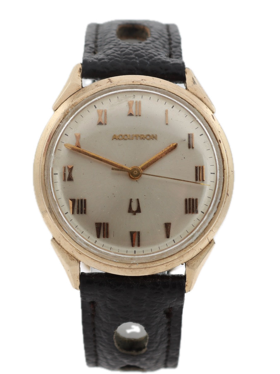 Vintage Accutron Sunburst Dial Men's Tuning Fork Wristwatch 214 Steel & 10k GF