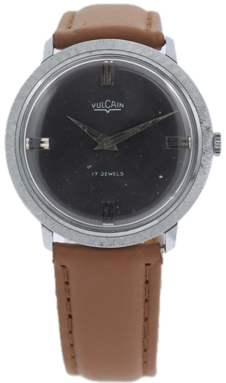 Vintage Vulcain Grey Sunburst Dial Men's Mechanical Wristwatch Steel & Chrome
