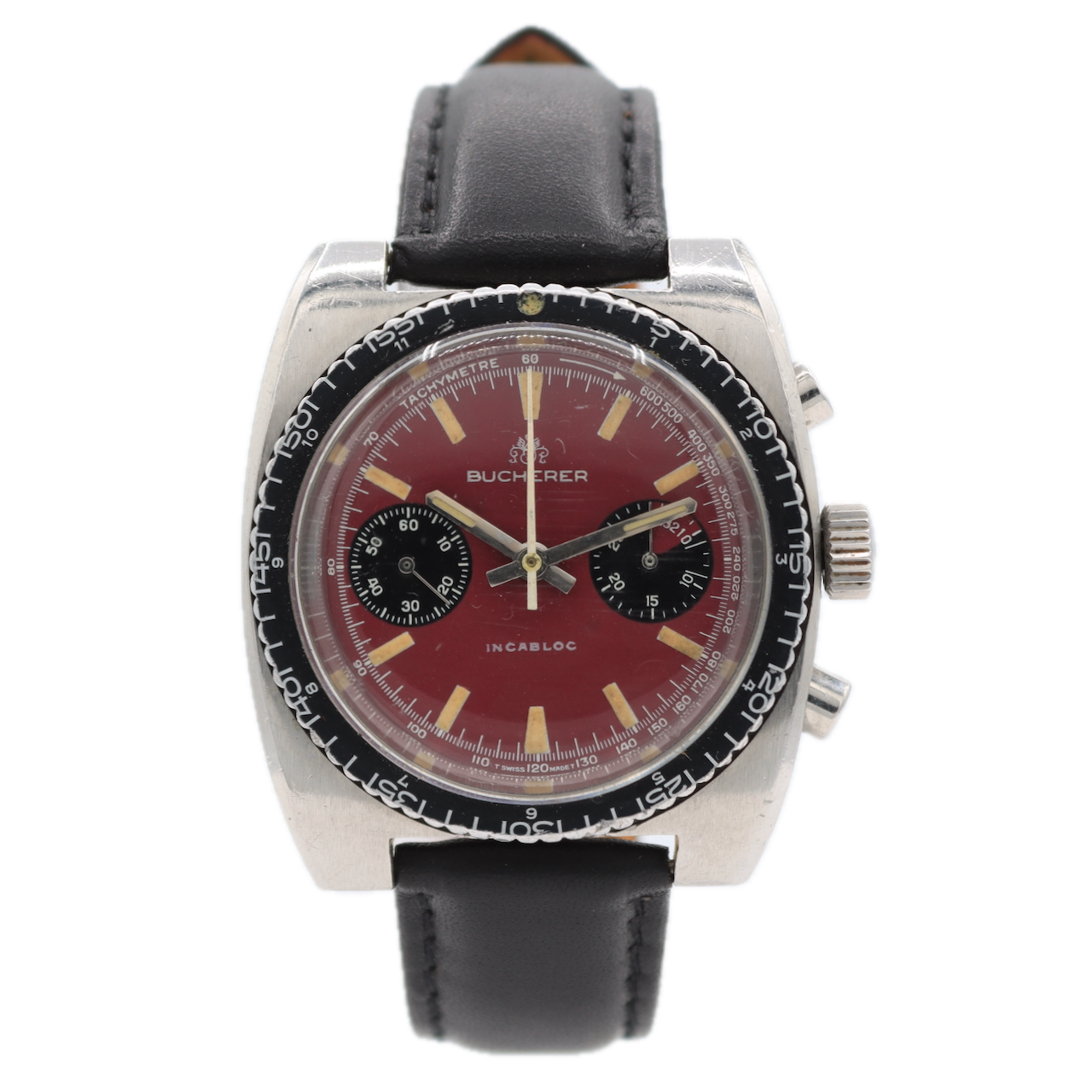 Vintage 37mm Bucherer Wind Red Men's Chronograph Wristwatch L. 248 Swiss Steel