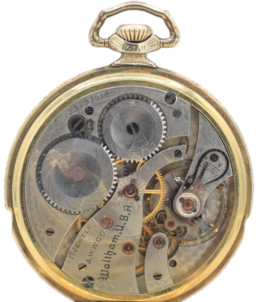 Antique 12s 1924 Waltham Engraved 17 Jewel Pocket Watch 1225 25 Year GF USA