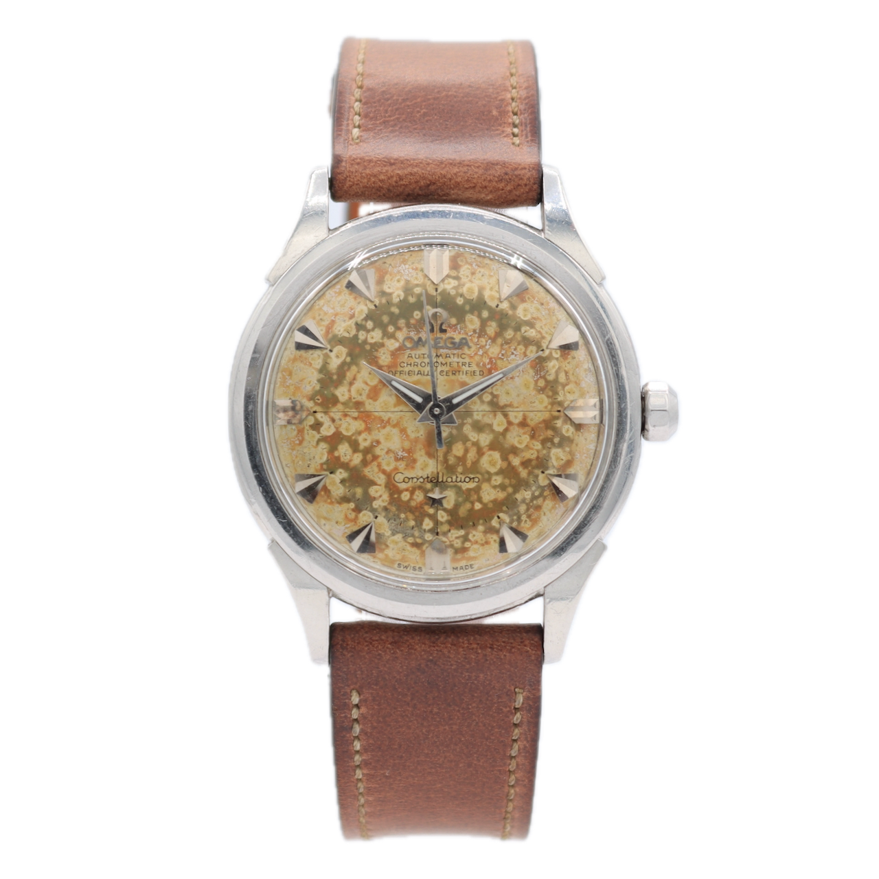 Vintage 35mm Omega 2852 Constellation Pie Pan Men's Automatic Wristwatch Steel