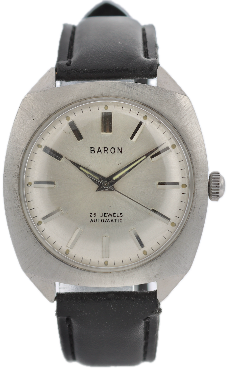 Vintage Baron Sunburst Cushion Men's Automatic Wristwatch PUW 1364 Steel