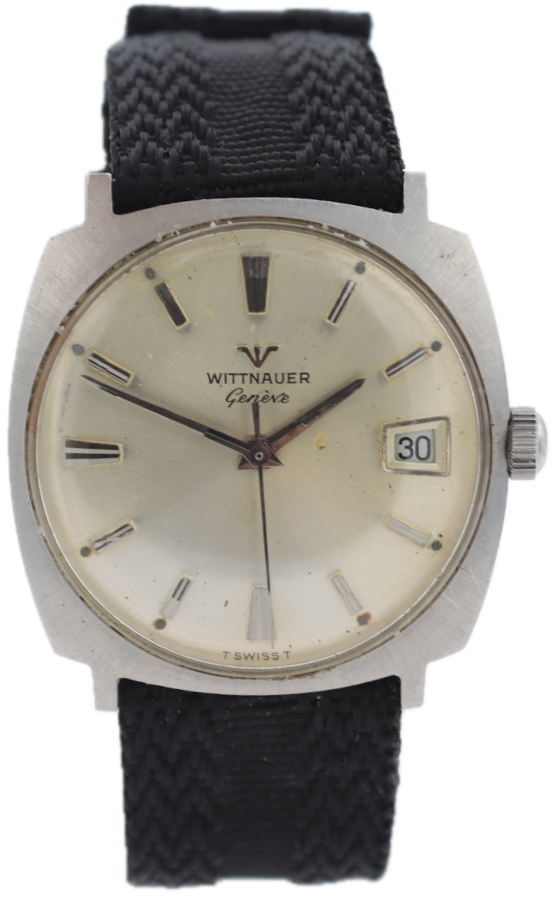 Vintage Wittnauer Sunburst Cushion Men's Mechanical Wristwatch Swiss Steel