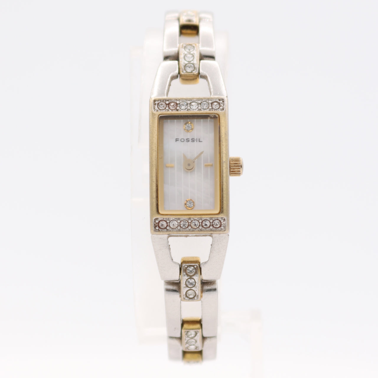 12mm Fossil ES-1713 Crystal Accent Bezel Ladies Quartz Wristwatch Japan Two Tone