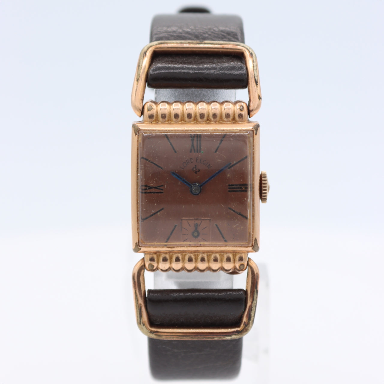 Vintage Lord Elgin 4601E Rose Dial Men's Mechanical Wristwatch 559 14k GF