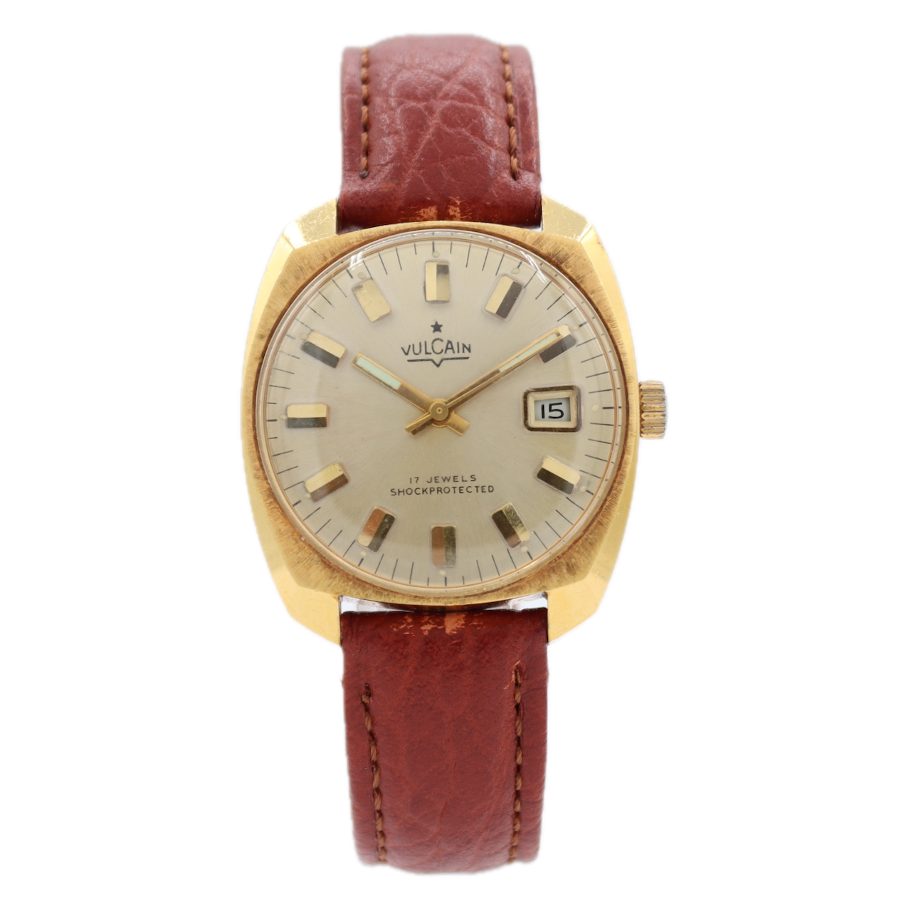 Vintage Vulcain Gold Sunburst Men's Automatic Wristwatch Savoie P75A Gold Tone