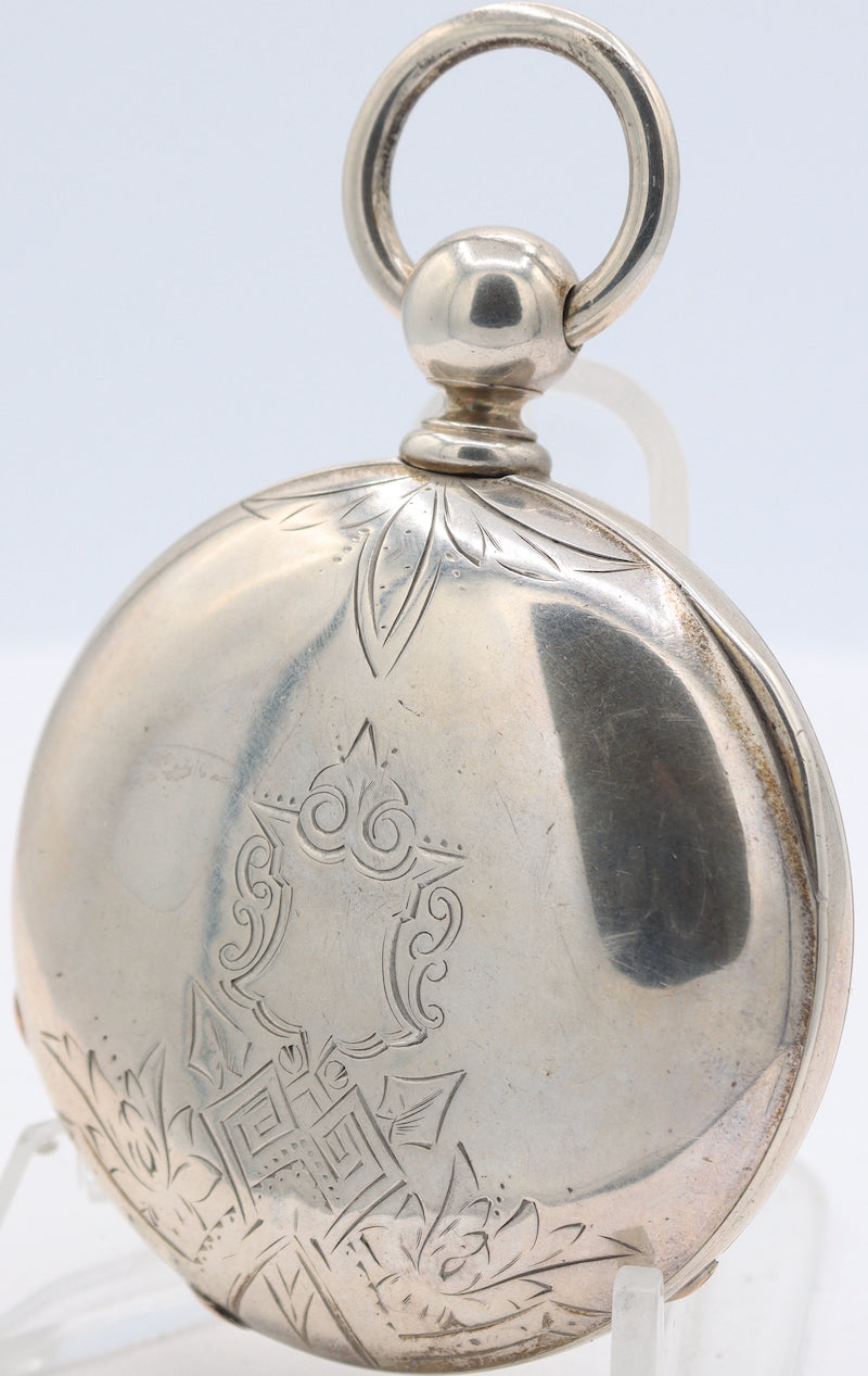Antique 18s 1881 Elgin Shield 7 Jewel Key Pocket Watch 7 4oz Coin SilverUSA