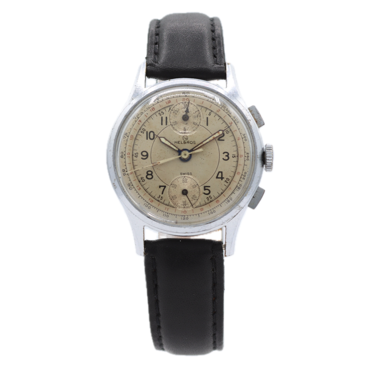 Vintage 35mm Hellbros Bullseye Dial Men's Chronograph Wristwatch Swiss Steel