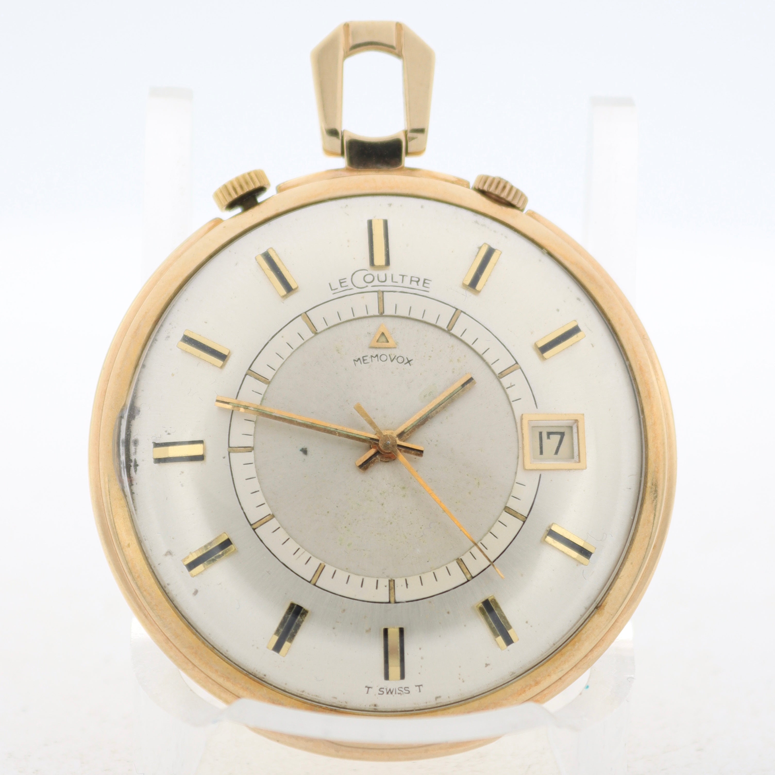 Antique 40mm LeCoultre Memovox w Date Alarm Pocket Watch K911 10k GF Swiss