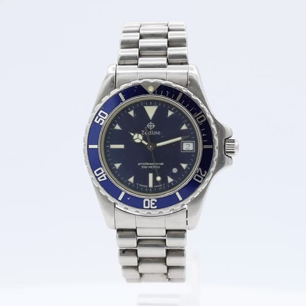 時計 mtoto Zodiac 206.65.55 Professional Blue Men's Quartz Wristwatch ETA 955.112